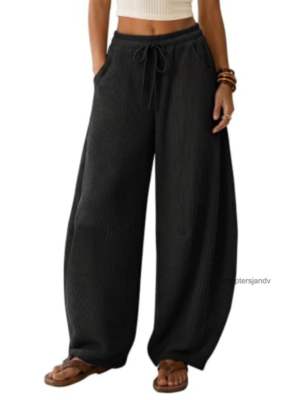 Waffle Knit Barrel Wide Leg Drawstring Sweatpants